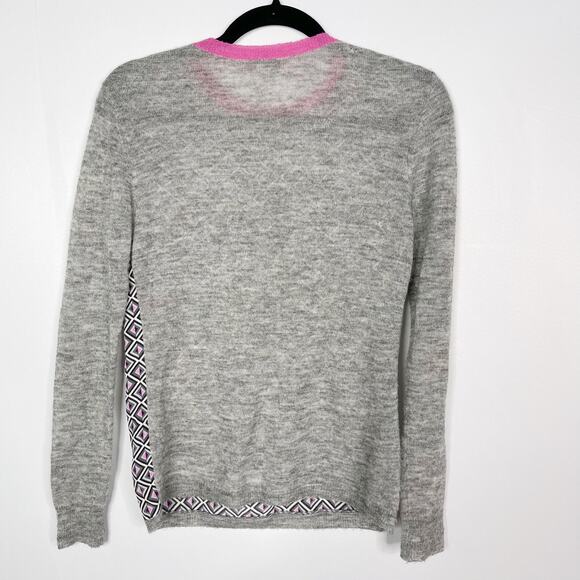 Ted Baker Womens 0 XXSmall Gray Amberly Geometric Printed Sweater Wool Silk Crew - Picture 2 of 8